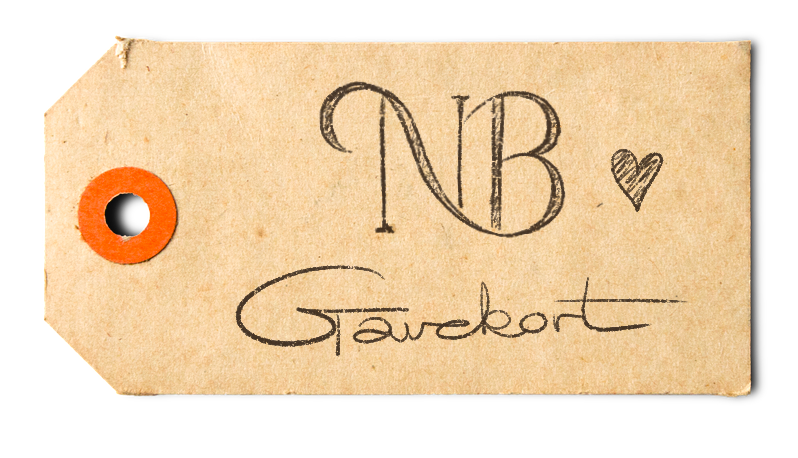 Et billede af et gavekort med teksten "NB - Gavekort"