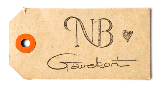Et billede af et gavekort med teksten "NB - Gavekort"